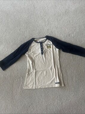 University of Michigan Cream & Navy Raglan Henley 3/4 Sleeve Tee
